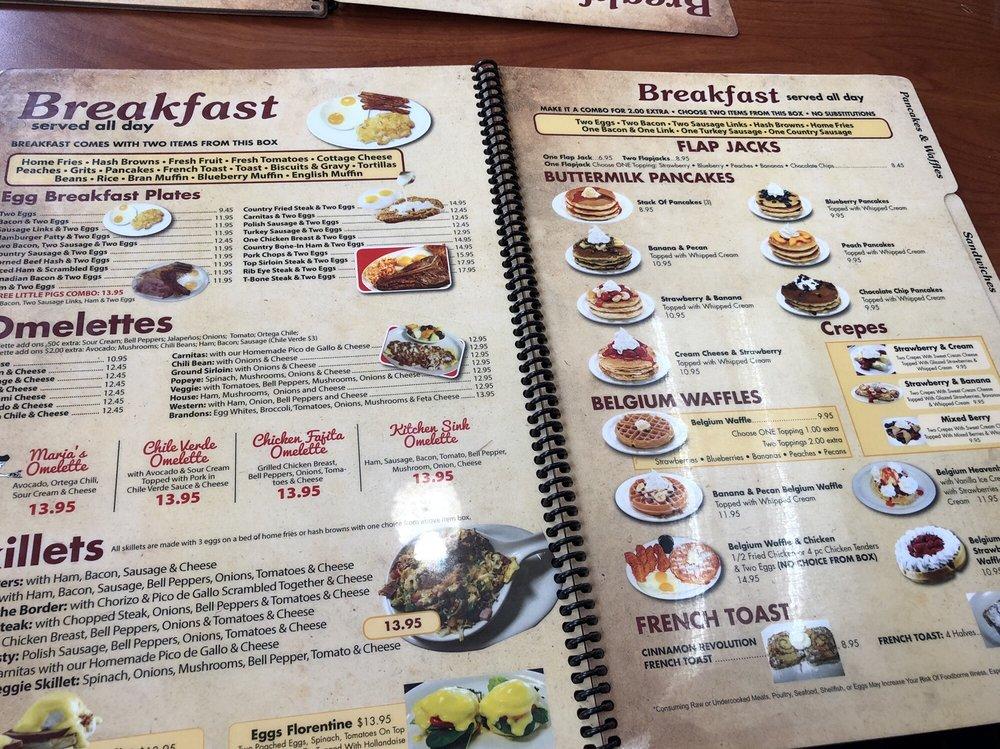 Menu at Brandon's Diner restaurant, Fontana