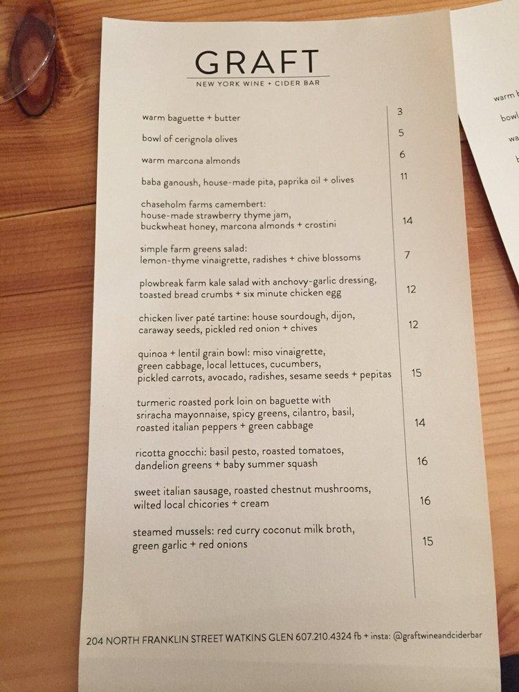 Menu at Graft Wine + Cider Bar, Watkins Glen