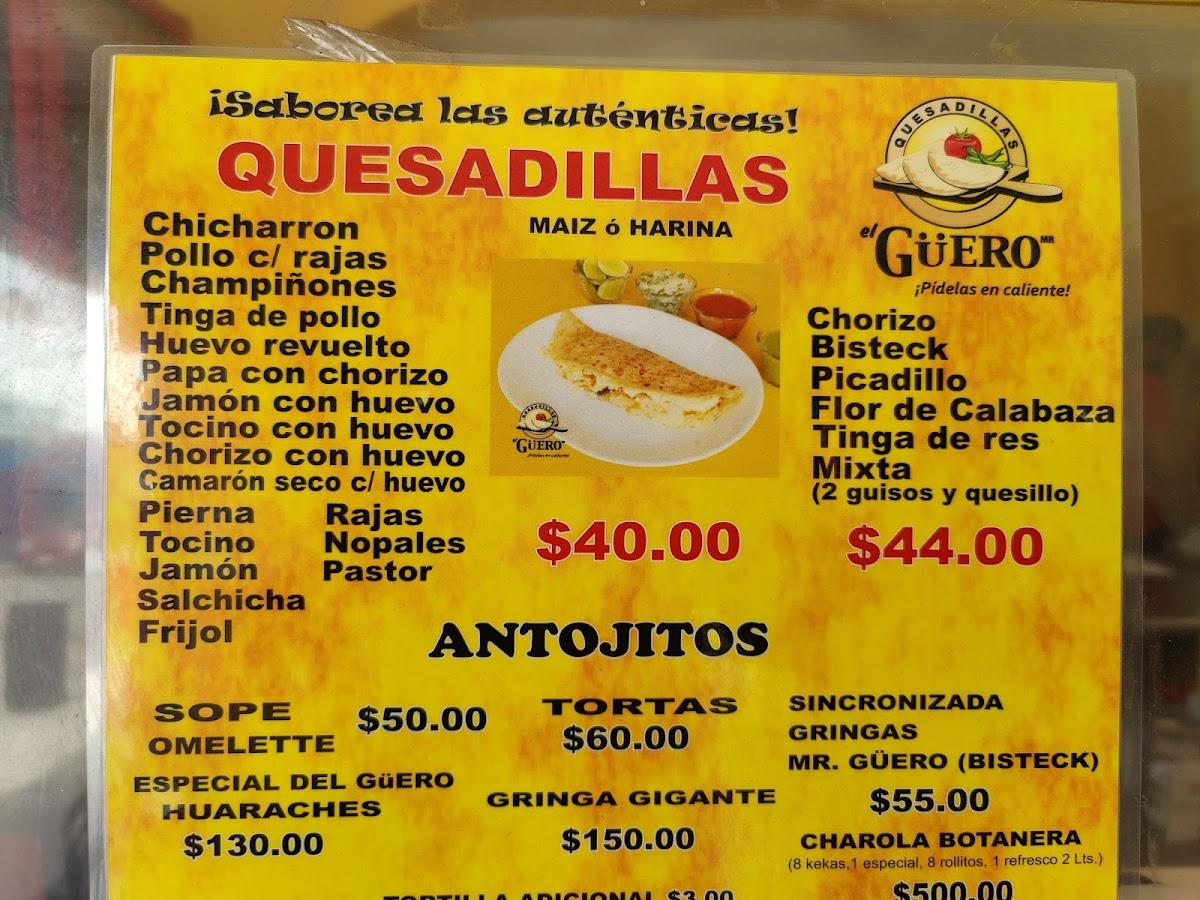 Carta del restaurante Quesadillas El Güero Marimba, Tuxtla Gutiérrez