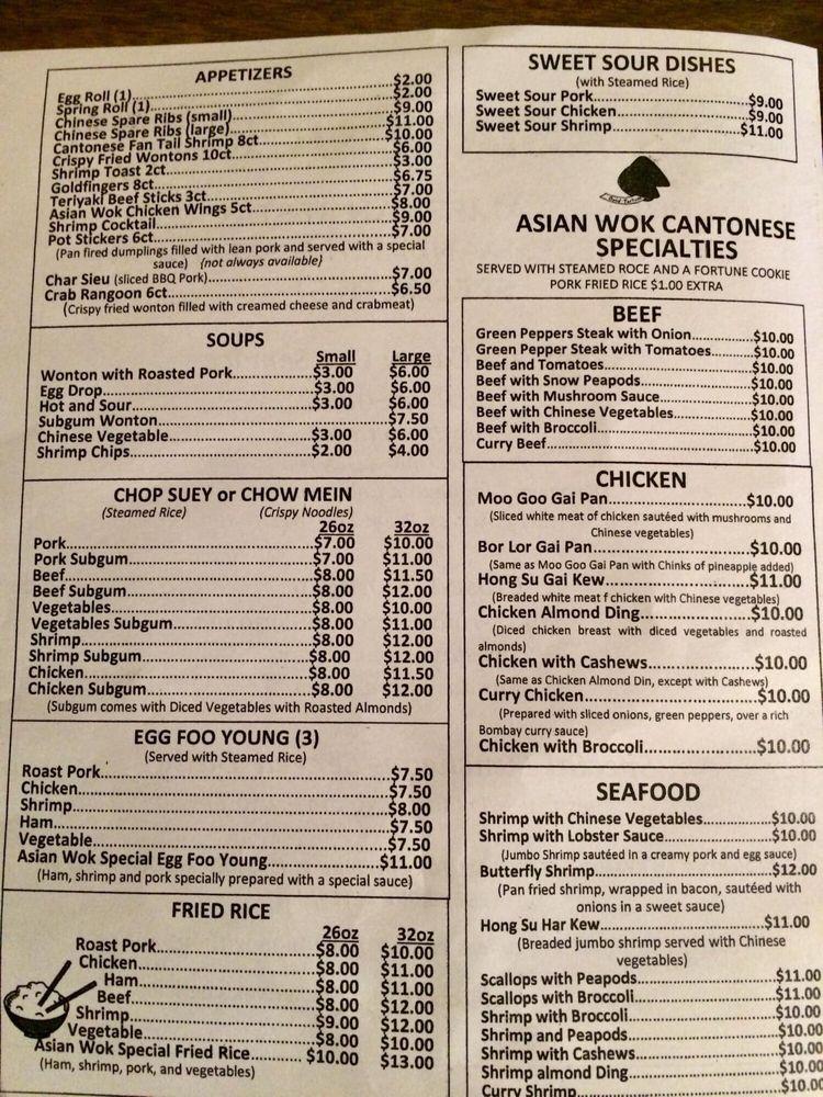 Menu at Asian Wok Chinese Restaurant, Westlake