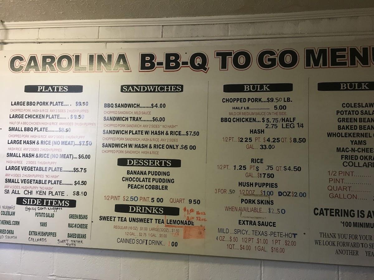 Menu at Carolina Bar-B-Que, New Ellenton