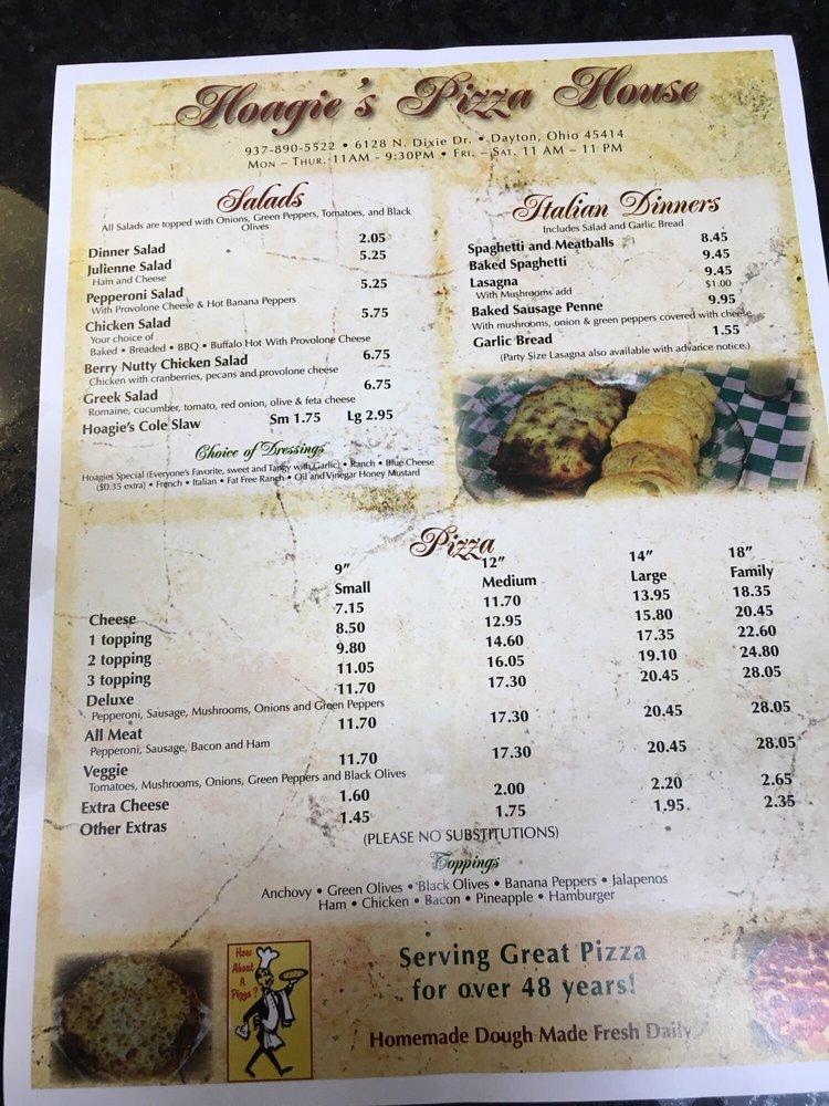 Menu at Hoagie's Pizza House,Inc. pizzeria, Dayton