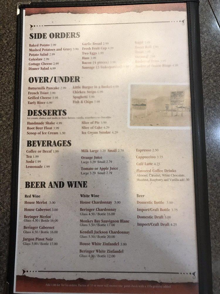 Menu at The Kafana at Bordertown restaurant, Reno, US-395