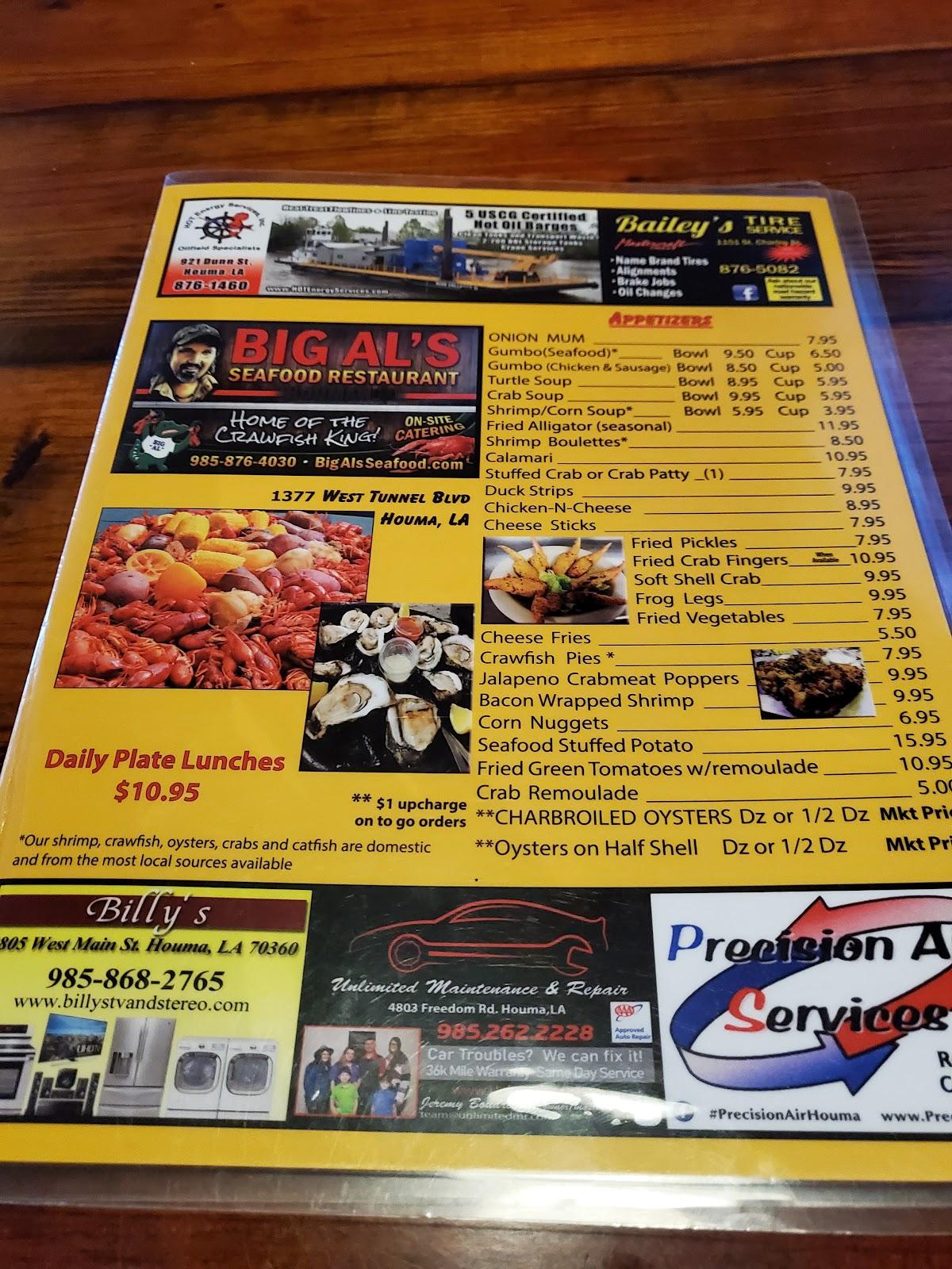 Menu at Big Al's Seafood Restaurant, Houma