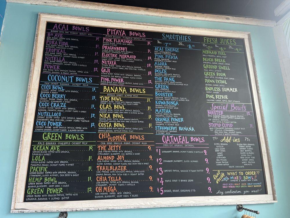 Menu at Playa Bowls pub & bar, Alpharetta