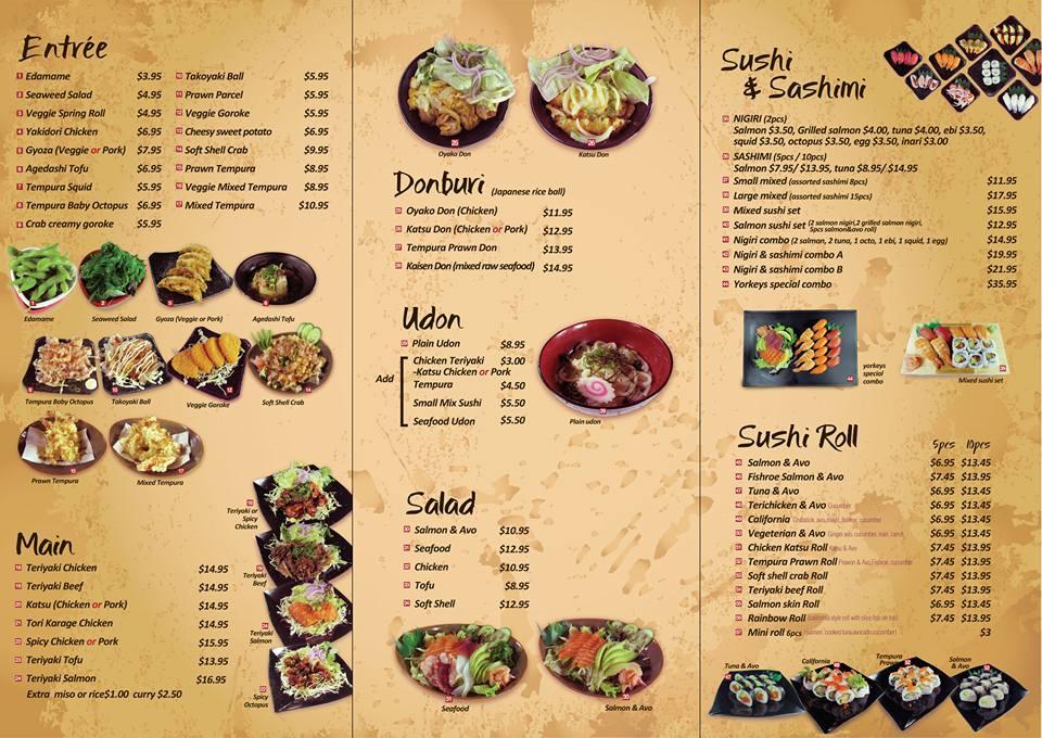 Menu at Sushi J restaurant, Yorkeys Knob