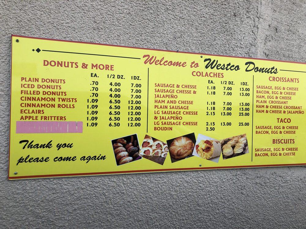 Menu at Westco Donuts, Stafford