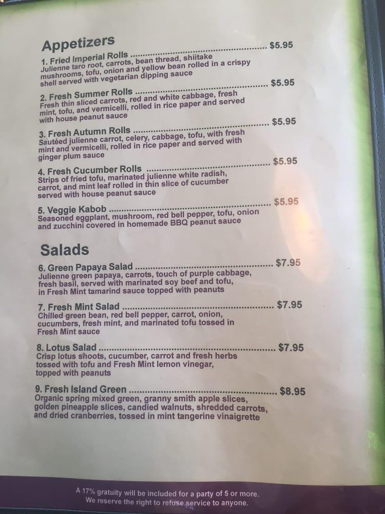 Menu at Fresh Mint restaurant, Scottsdale