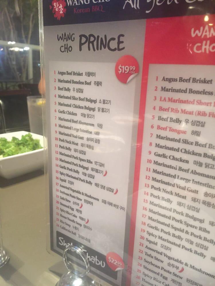 Menu at Wang Cho BBQ, Chino