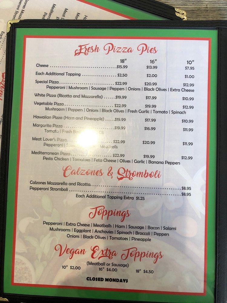 Menu at My Cousin Vinny's Pizza and Pasta restaurant, Ormond Beach
