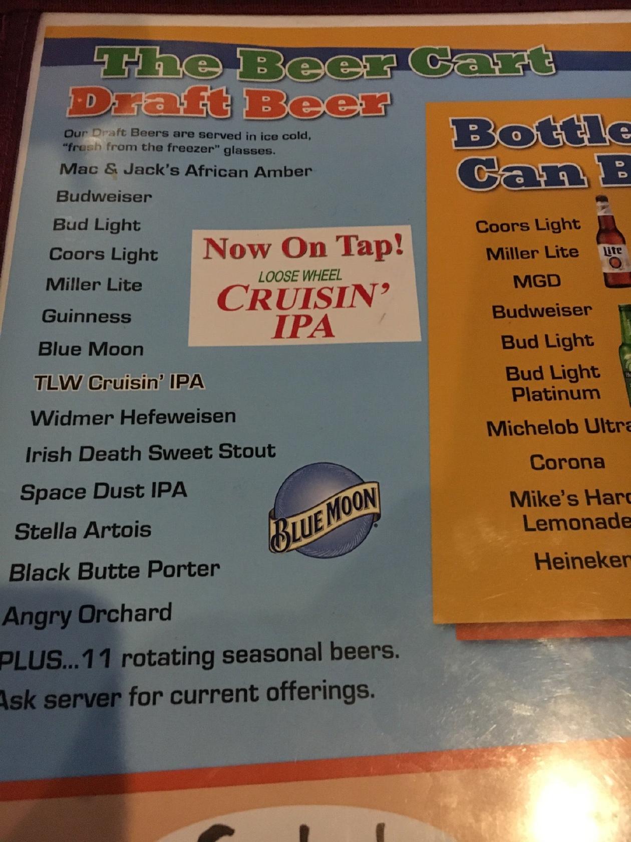 Menu at The Loose Wheel Puyallup's Pit Stop pub & bar, Puyallup