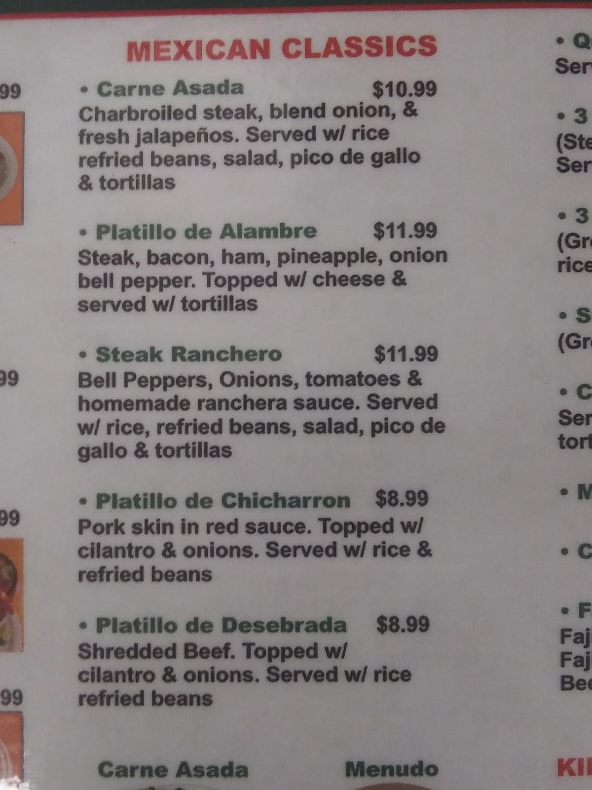 Menu at Burrito house and TAQUERIA restaurant, Gentry