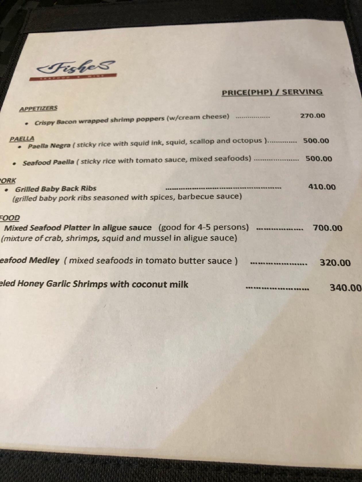 Menu at Fishes Seafood and Wine IL Corso restaurant, Cebu City