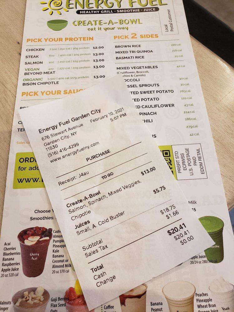 Menu at Energy Fuel Garden City pub & bar, Garden City