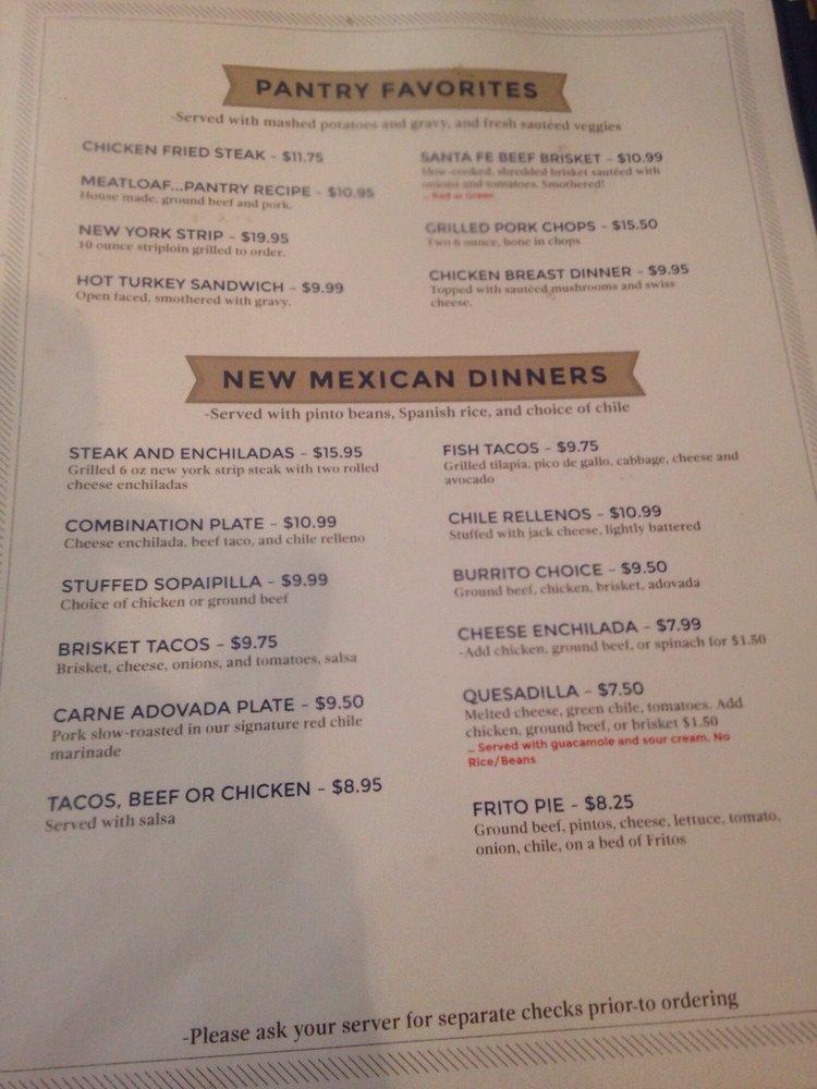 Menu at The Pantry restaurant, Santa Fe