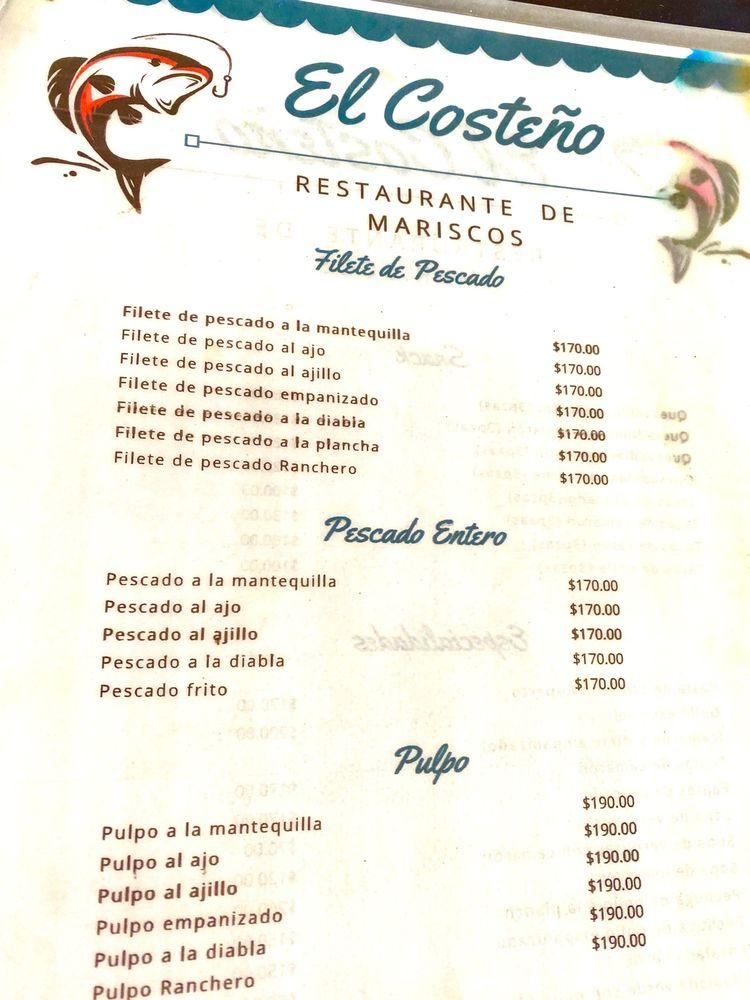 Carta de Restaurante el Costeño, Sayulita