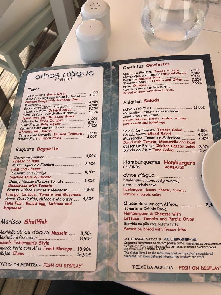 Menu at Olhos n'Água restaurant, Budens