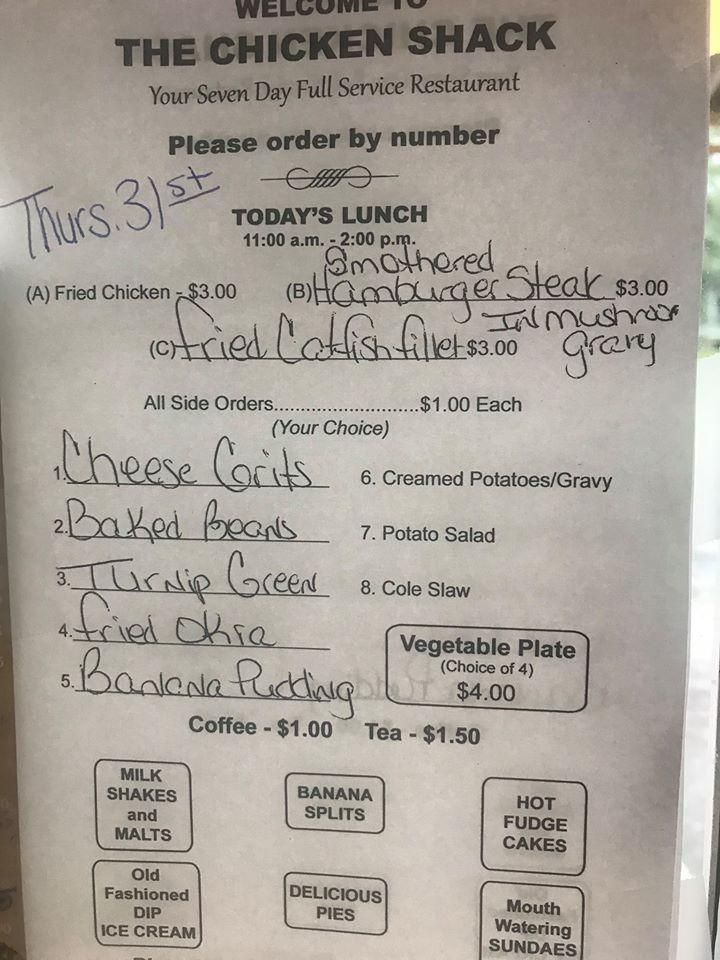 Menu at THE CHICKEN SHACK restaurant, Luverne