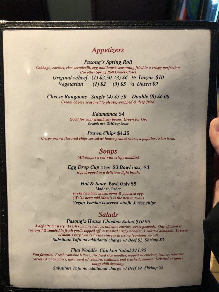 Menu at Pasong's Cafe, Saginaw