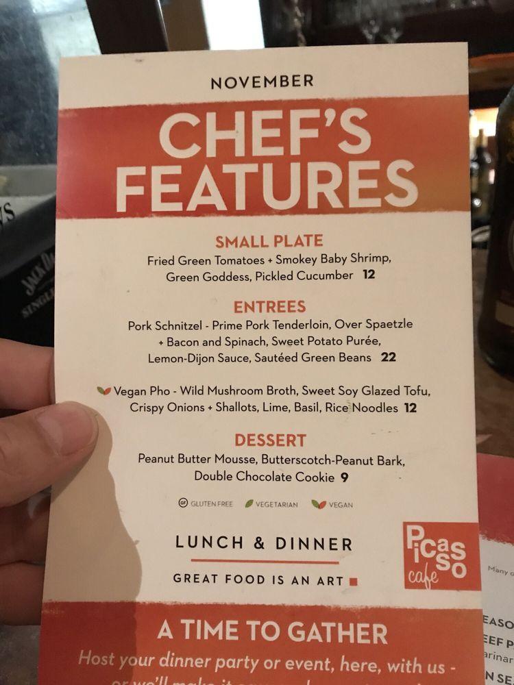 Menu at Picasso Cafe, Oklahoma City