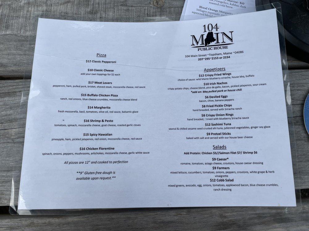Menu at 104 Main Public House, Topsham