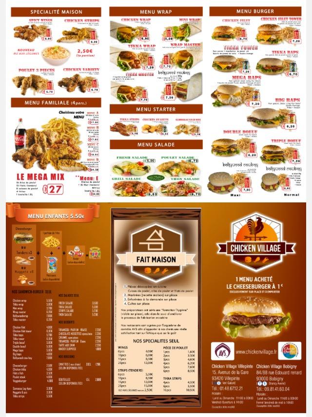 Menu at Chicken Village restaurant, Villepinte