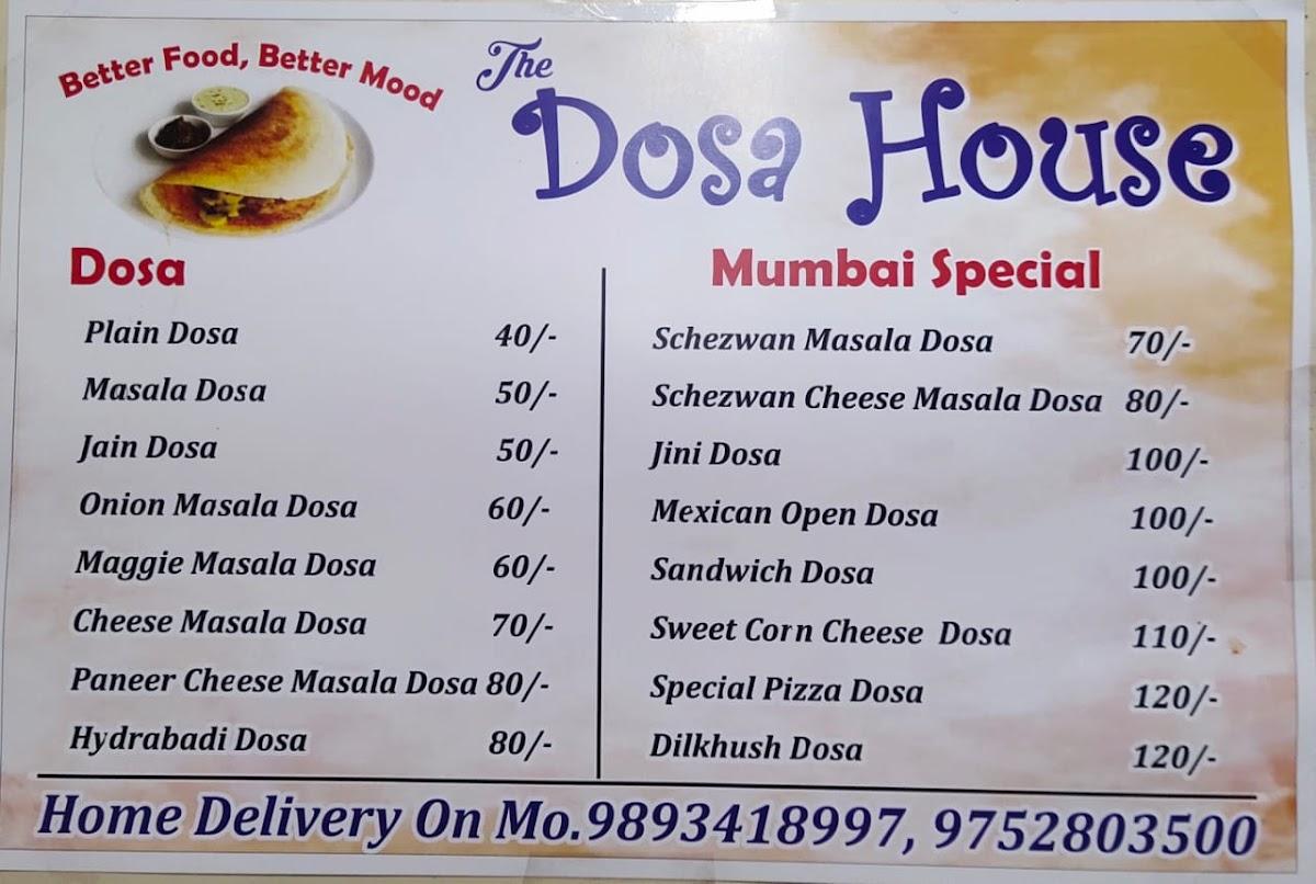 Menu at The Dosa House, Raipur