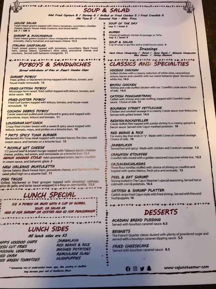 Menu at Cajun Steamer Bar & Grill, Hoover, 180 Main St 200