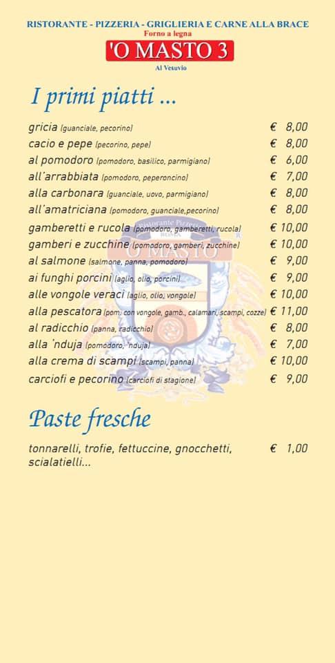 Menu de O masto 3 al Vesuvio Garbatella