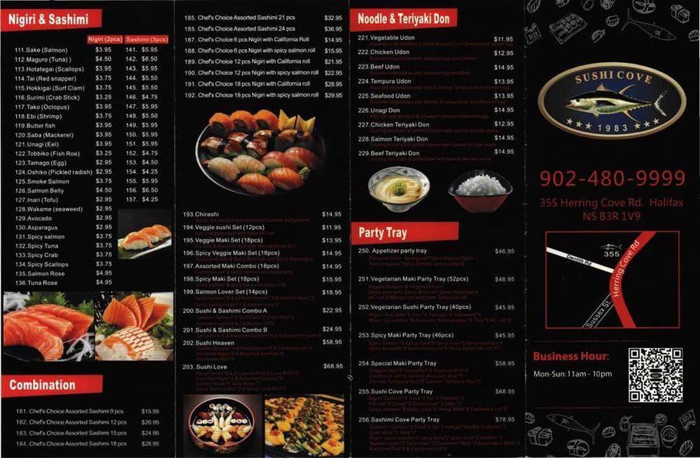 Menu at Sushi Cove restaurant, Halifax, 355 Herring Cove Rd