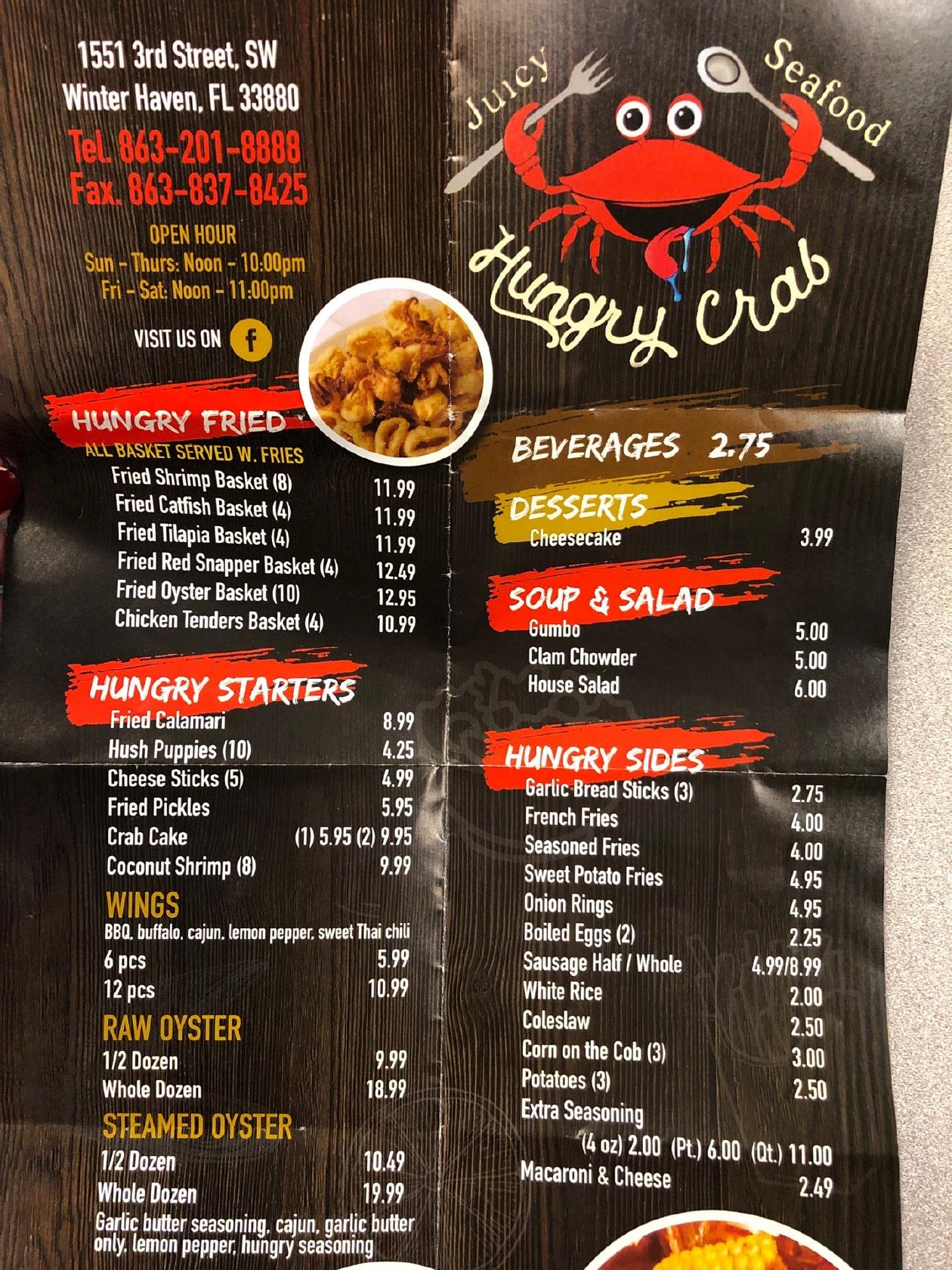 Menu at Hungry Crab Juicy Seafood & Bar Winter Haven FL, Winter Haven