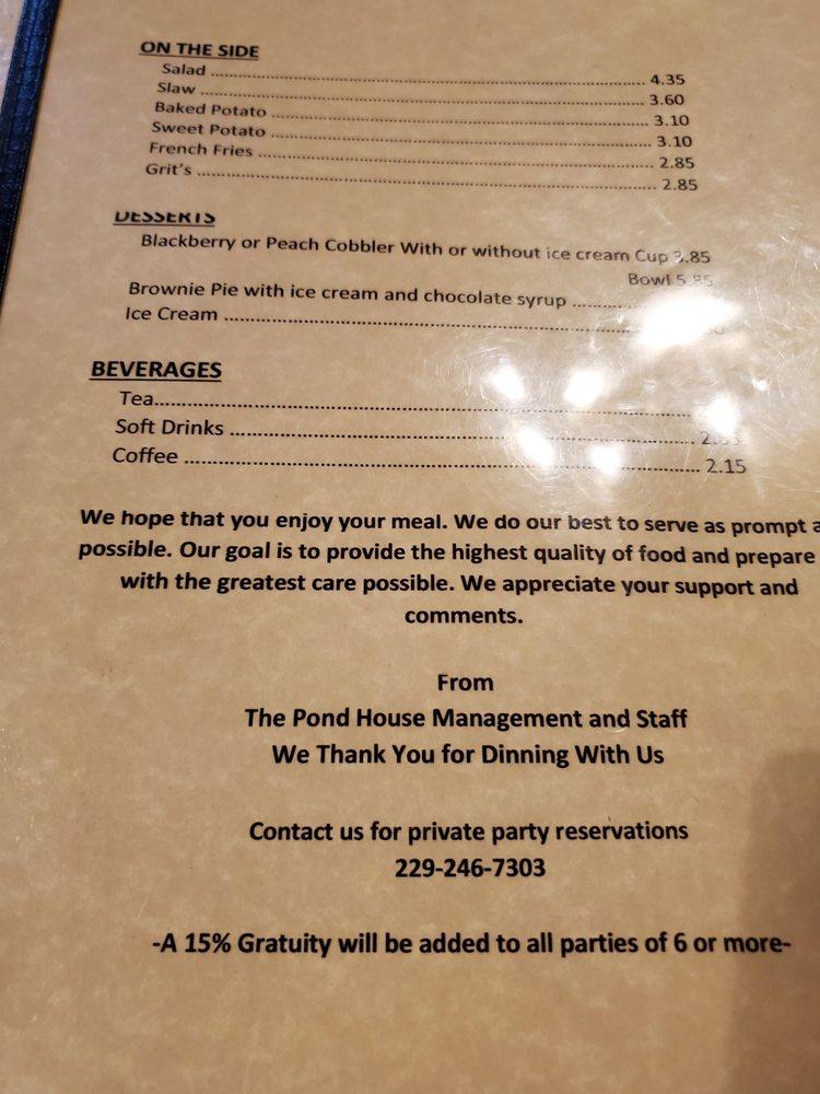 Menu at Pond House Restaurant, USA, 249 Bethany Church Rd