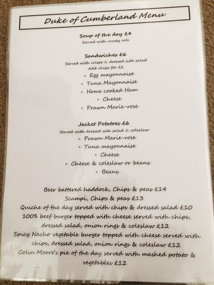 Menu at The Duke Of Cumberland pub & bar, Brampton