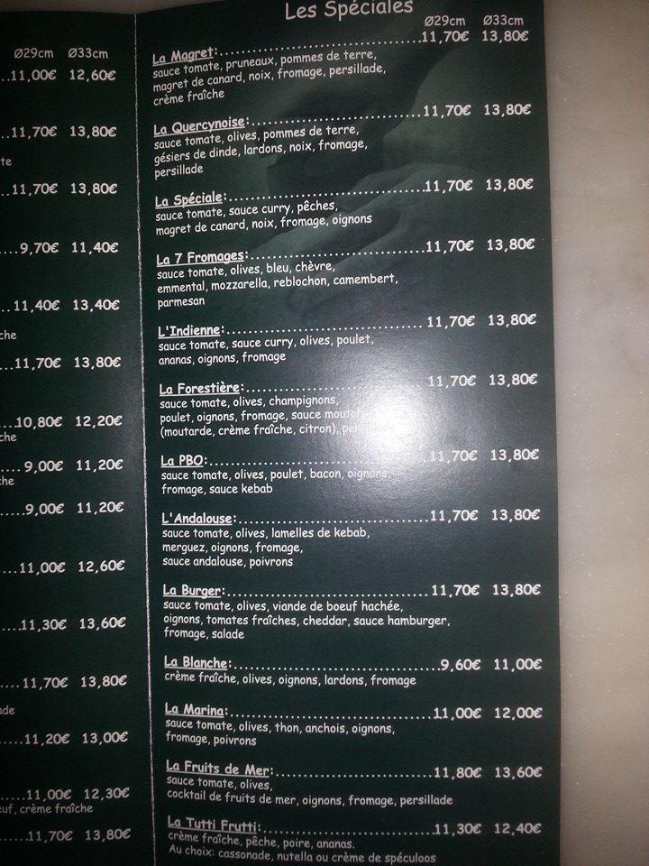 Menu at Chez Charlotte Pizzas pizzeria, Souillac