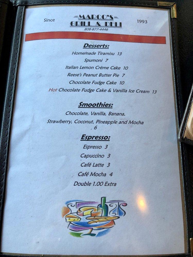 Menu at Marco's Grill & Deli restaurant, Kahului, 444 Hana Hwy