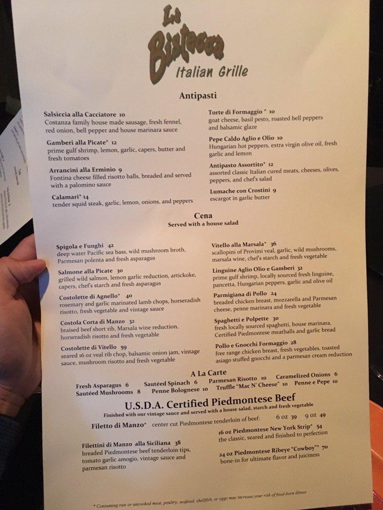 Menu at La Bistecca Italian Grille steakhouse, Plymouth