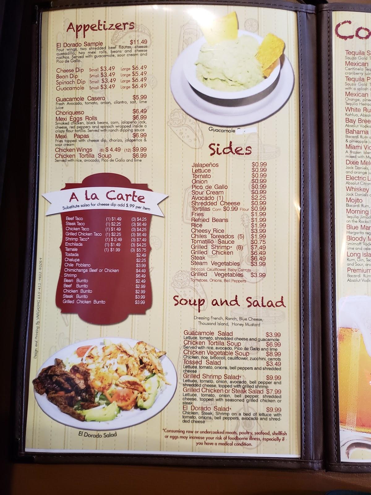 Menu at El Dorado Mexican Restaurant, Pleasant View