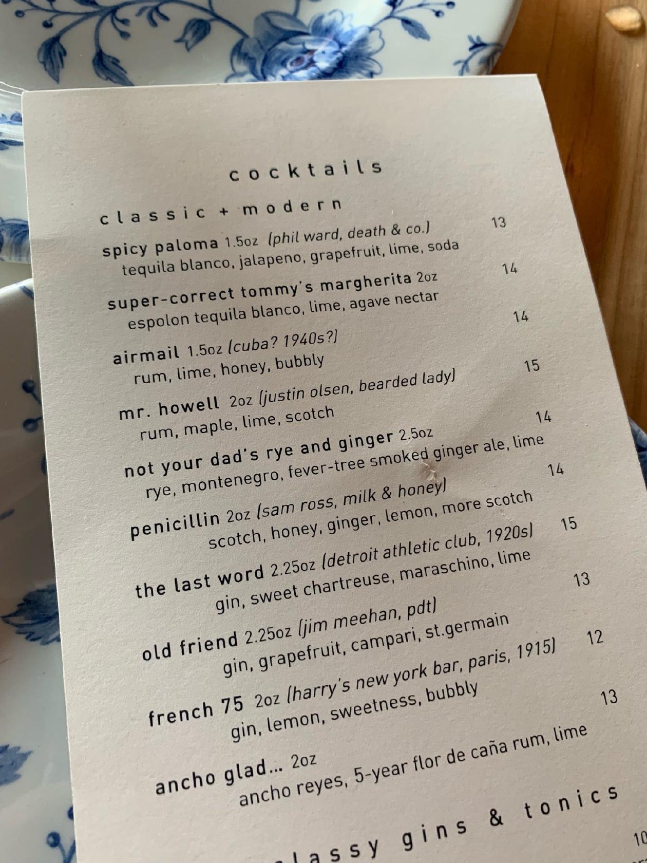 Menu at Flame + Smith restaurant, Prince Edward