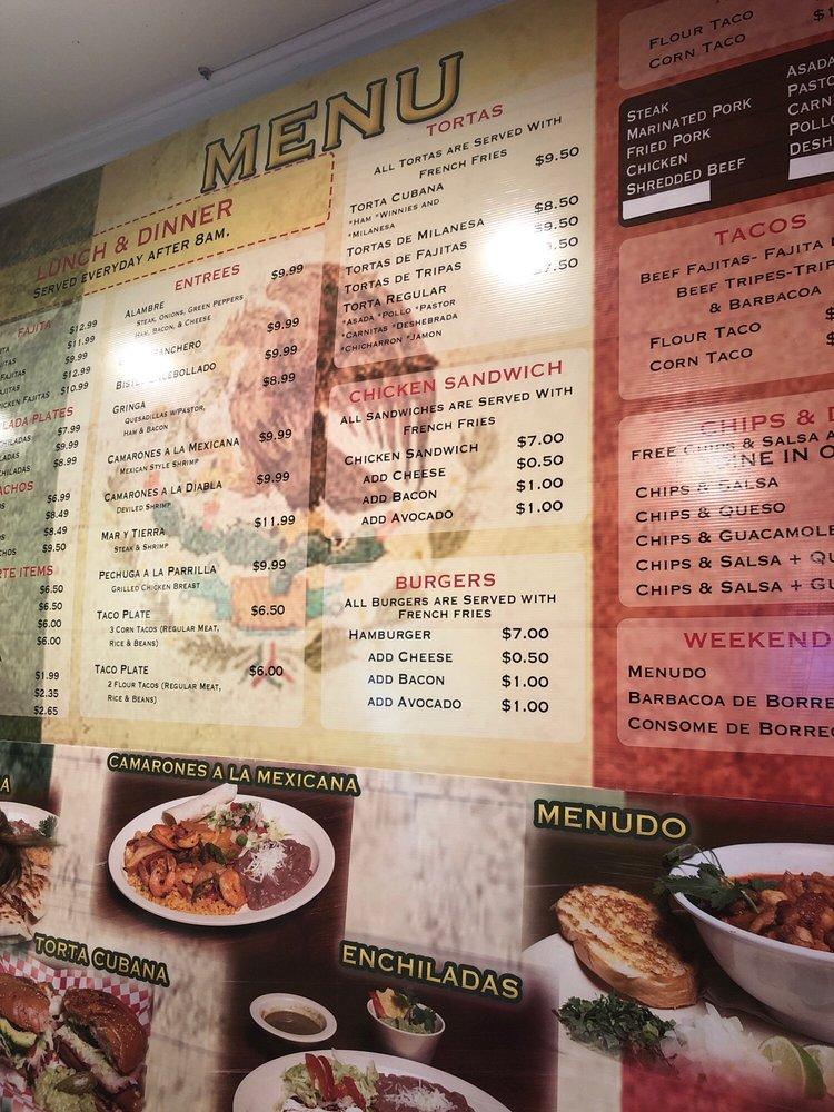 Menu at La Pasadita restaurant, White Settlement