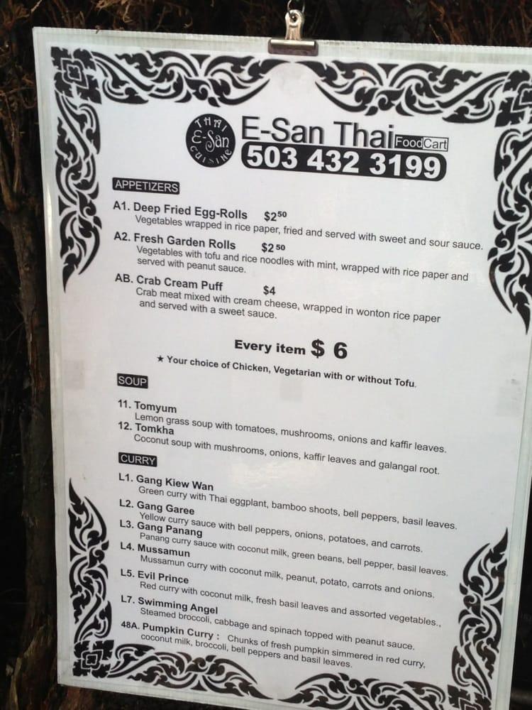 Menu at ESan Thai Cuisine Food Cart restaurant, Beaverton, SW Rose