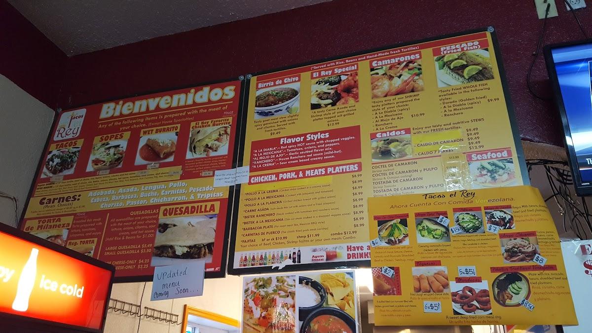 Menu at Tacos El Rey restaurant, Centralia