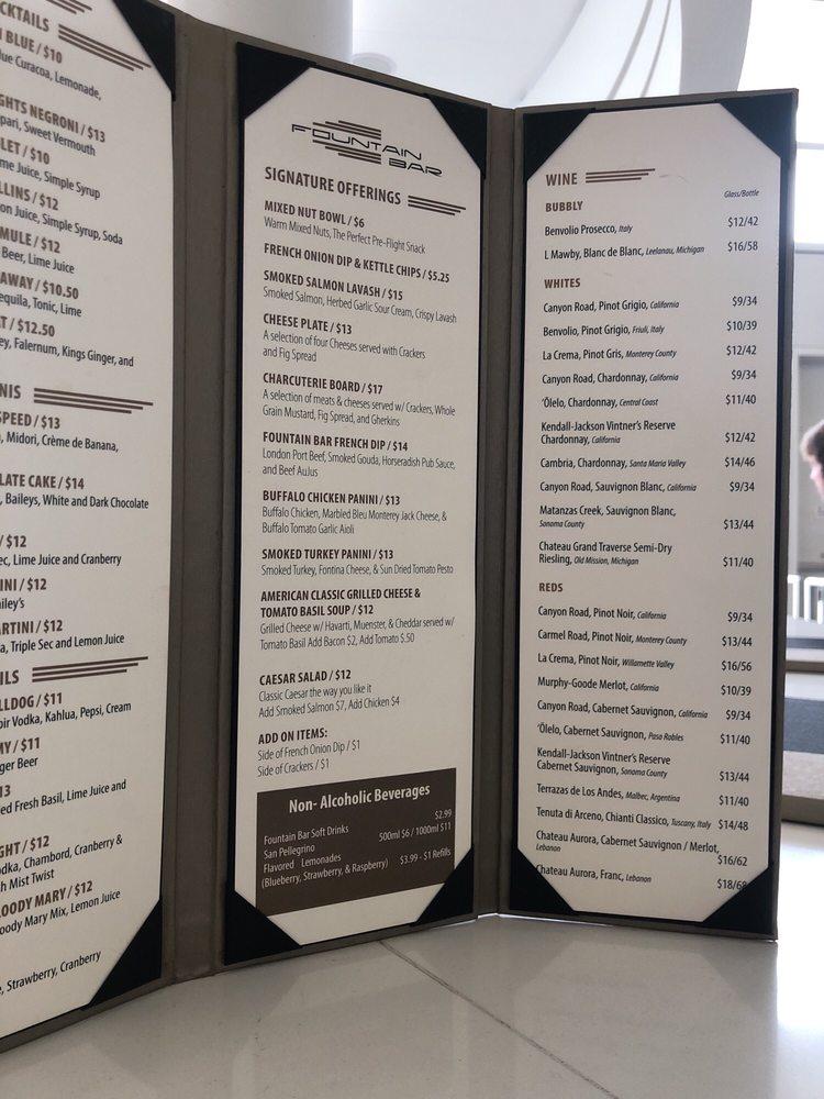Menu at Fountain Bar, Romulus, McNamara Terminal