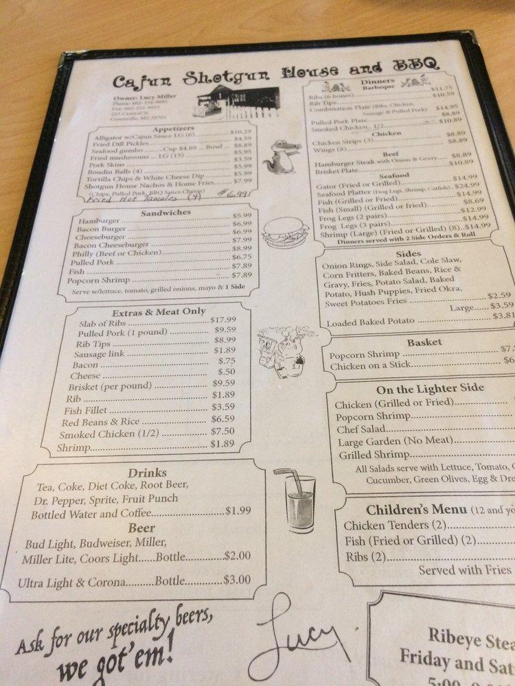 Menu at Cajun Shotgun House & BBQ, Greenville, S Martin Luther King Jr