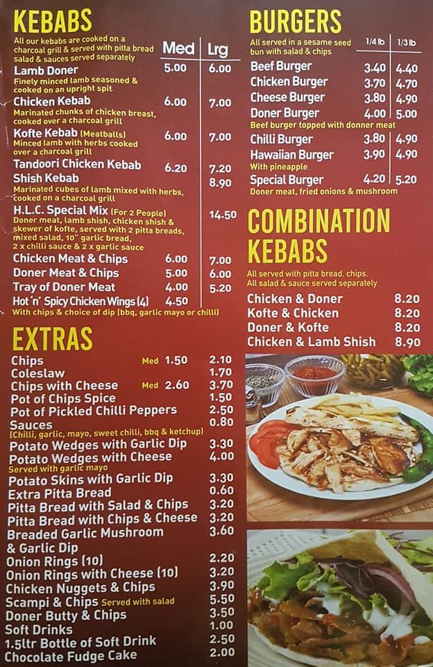 Carta de comida rápida HLC Pizza And Kebab House, Grimsby, 101 Louth Rd