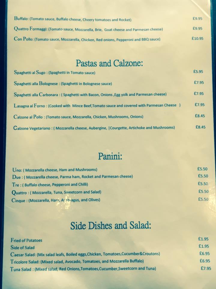Menu at Pizzeria Triangolo, Bournemouth, 146 Commercial Rd