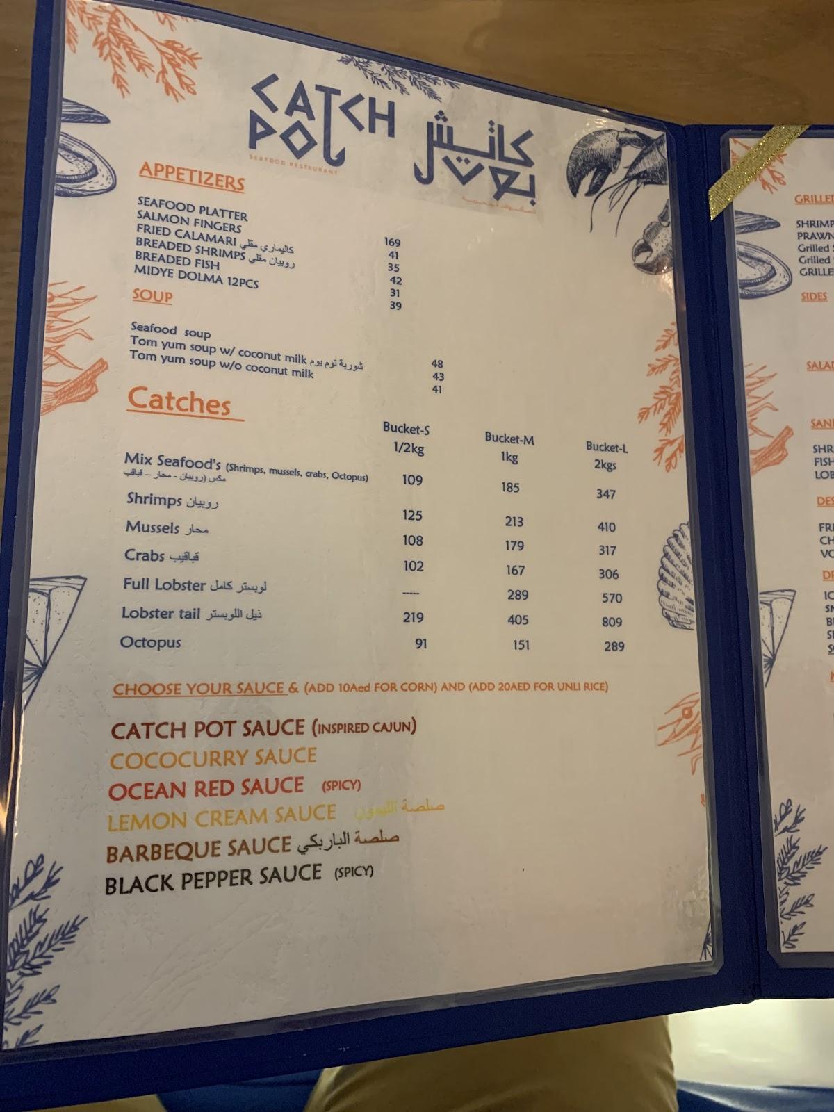 Menu at Catch Pot Seafood Restaurant, Abu Dhabi