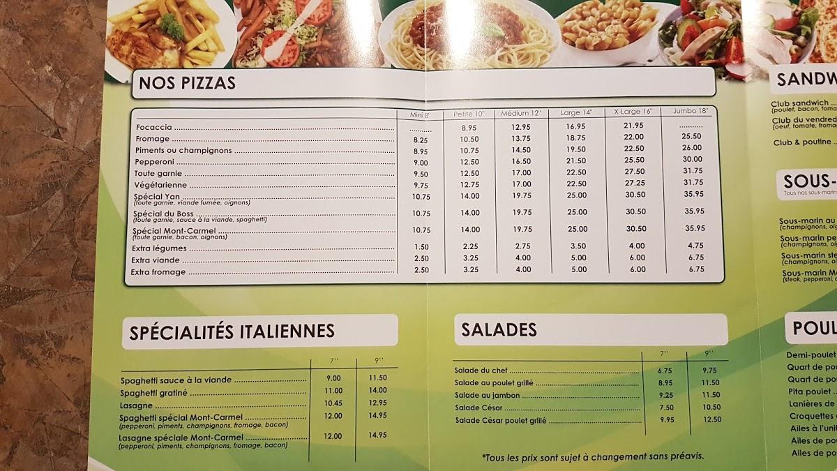Menu at Pizzeria MontCarmel, NotreDameduMontCarmel