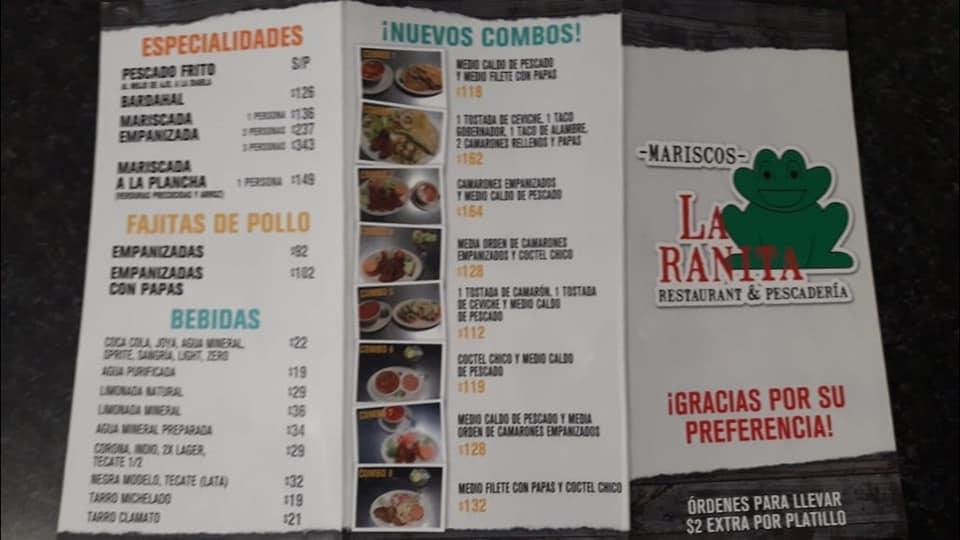 Carta del restaurante la ranita, Apodaca, Río Aconcagua 737