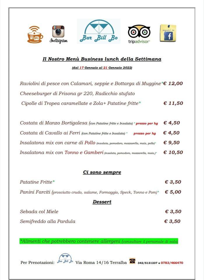 Menu di Bar Bill Bo Terralba 
