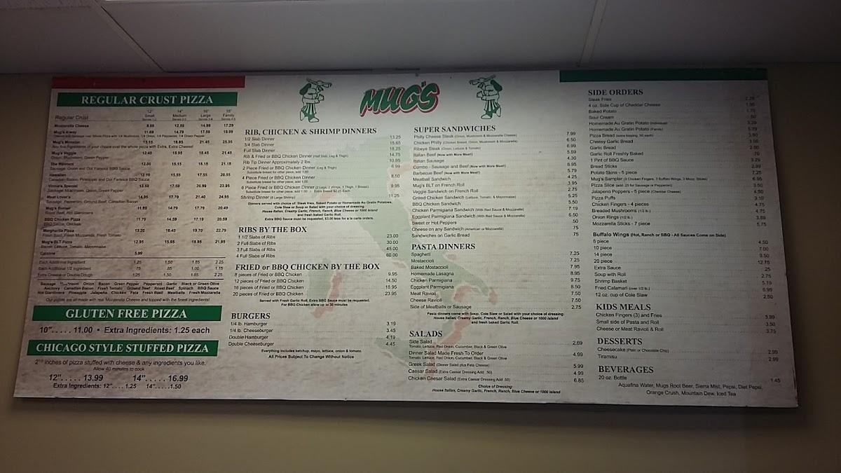 Menu at Mug's Pizza & Ribs pizzeria, Schaumburg
